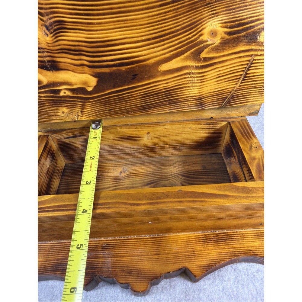 Vintage Rustic Burnt Wood Keepsake Box Handcrafted Treasure Trinket Jewelry - Picture 3 of 13